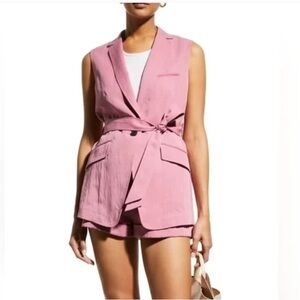 RAG & BONE Margot sleeveless blazer self tying belt front button blush pink sz4